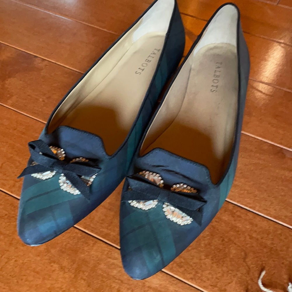 Talbots green plaid flats